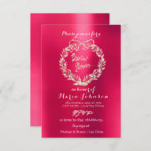 ブライダルシャワーフローラリースラズベリーピンクローズ 招待状 (正面/裏面)