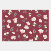 ブライダルシャワーフローラルパターンlネイビーブルガンディーピンク ラッピングペーパーシート (正面3)