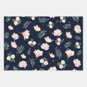 ブライダルシャワーフローラルパターンlネイビーブルガンディーピンク ラッピングペーパーシート (正面2)