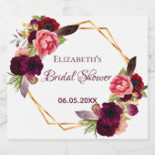 ブライダルシャワーフローラ幾何学白色ブルゴーニュ スパークリングワインラベル (シングルラベル)