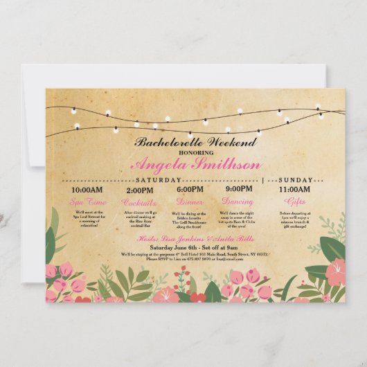 ブライダルシャワーフローラ旅程バチェロレッテ招待状 招待状 (正面)