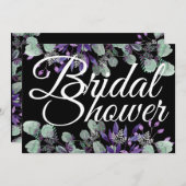 ブライダルシャワーフローラ紫色の花のホワイトレター 招待状 (正面/裏面)