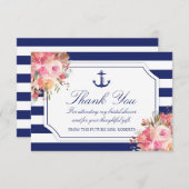 ブライダルシャワーフローラ航海のいかりブルーストライプ サンキューカード (正面/裏面)
