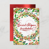 ブライダルシャワーフローラ金ゴールドブルガンディーグリーンレッド 招待状 (正面/裏面)