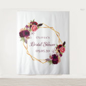 ブライダルシャワーフローラ金ゴールド幾何学的ブルゴーニュ名 タペストリー (正面)
