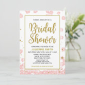 ブライダルシャワーフローラ|ピンクと金ゴールドグリッター 招待状 (スタンド正面)