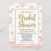 ブライダルシャワーフローラ|ピンクと金ゴールドグリッター 招待状 (正面/裏面)