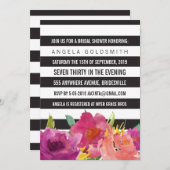 ブライダルシャワーフローラ(白黒ストライプ) 招待状 (正面/裏面)