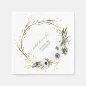 ブライダルシャワーフローラBOHOリースアネモン素朴 スタンダードカクテルナプキン (正面)