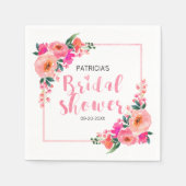 ブライダルシャワーブライトピンク水彩フローラ スタンダードカクテルナプキン (正面)