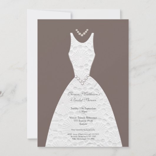 ブライダルシャワーブラウン結婚ホワイトズドレス招待状 招待状 (裏面)