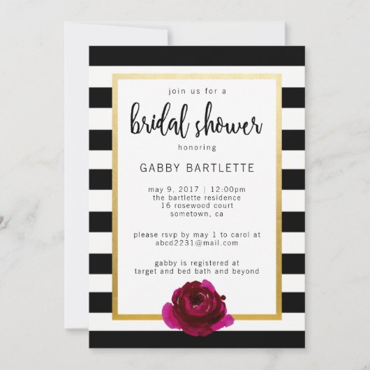 ブライダルシャワーブラックアンドホワイトストライプ招待状 招待状 (正面)