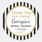 ブライダルシャワーブラックストライプメッセージカード ラウンドシール (正面)