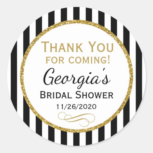 ブライダルシャワーブラックストライプメッセージカード ラウンドシール (正面)