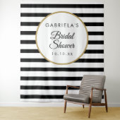 ブライダルシャワーブラックストライプ金ゴールド背景 タペストリー (インサイチュ)