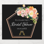 ブライダルシャワーブラック赤面フローラ幾何学 スパークリングワインラベル (シングルラベル)