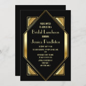 ブライダルシャワーブラック金ゴールドアールデコ 招待状 (正面/裏面)