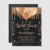 ブライダルシャワーブラック金ゴールドグリッターバルーン高級 マグネット招待状 (正面/裏面)