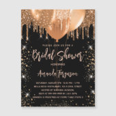 ブライダルシャワーブラック金ゴールドグリッターバルーン高級 マグネット招待状 (正面)