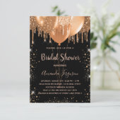 ブライダルシャワーブラック金ゴールドグリッターバルーン高級 招待状 (スタンド正面)