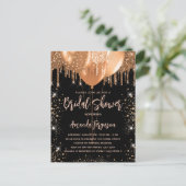 ブライダルシャワーブラック金ゴールドグリッターバルーンglamorou インビテーションポストカード (スタンド正面)