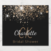 ブライダルシャワーブラック金ゴールドグリッターモノグラムイニシャル スパークリングワインラベル (シングルラベル)