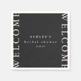 ブライダルシャワーブラック&トープタイポグラフィ歓迎 スタンダードカクテルナプキン