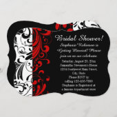 ブライダルシャワーブラック、ホワイト、レッド・スワール 招待状 (正面/裏面)