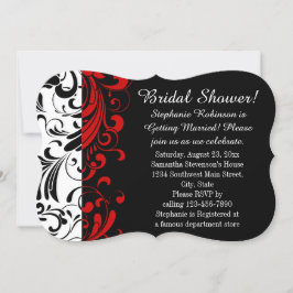 ブライダルシャワーブラック、ホワイト、レッド・スワール 招待状