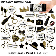 ブライダルシャワーブラック&金ゴールドフォトブースのサインプロップ