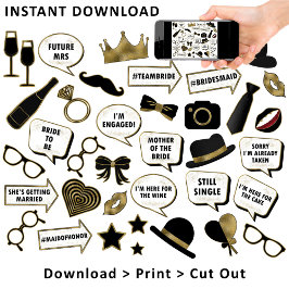 ブライダルシャワーブラック&金ゴールドフォトブースのサインプロップ ポスター