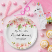 ブライダルシャワーブラッシュピンクの花のホワイトネーム ペーパープレート (パーティー)