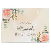 ブライダルシャワーブラッシュ フローラル ローズゴールド ユーカリ ラージペーパーバッグ (正面)