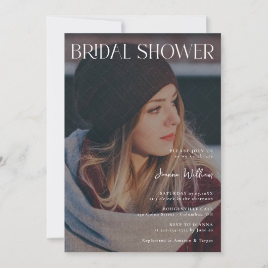 ブライダルシャワーブリスカスタム:写真とモダン詳細 招待状 (正面)