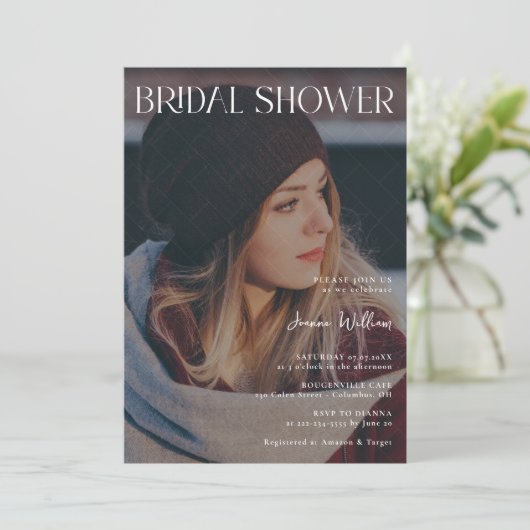 ブライダルシャワーブリスカスタム:写真とモダン詳細 招待状 (スタンド正面)