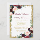 ブライダルシャワーブルガンディブルー金ゴールドグリッター招待状 招待状 (正面)