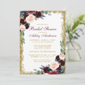 ブライダルシャワーブルガンディブルー金ゴールドグリッター招待状 招待状 (スタンド正面)