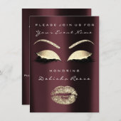 ブライダルシャワーブルガンディマルーン金ゴールドグレイグリッター 招待状 (正面/裏面)