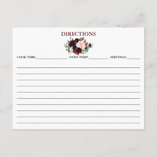 ブライダルシャワーブルガンディーブルーフローラレシピカード アドバイスカード (裏面)