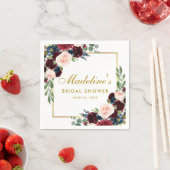 ブライダルシャワーブルガンディーブルーフローラ金ゴールドホワイト スタンダードカクテルナプキン (インサイチュ)