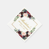 ブライダルシャワーブルガンディーブルーフローラ金ゴールドホワイト スタンダードカクテルナプキン (角)