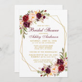 ブライダルシャワーブルゴーニュフローラ幾何学金ゴールド 招待状 (正面/裏面)