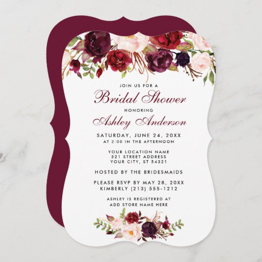 ブライダルシャワーブルゴーニュフローラ招待状BR 招待状 (正面/裏面)