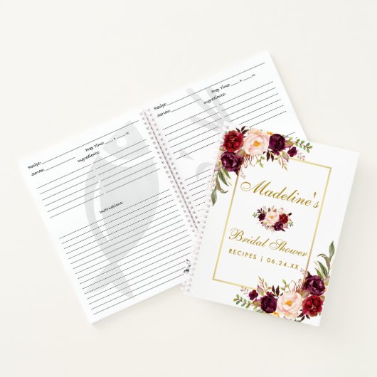 ブライダルシャワーブルゴーニュフローラ金ゴールドレシピ ノートブック (内部)