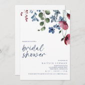 ブライダルシャワーブルゴーニュ&ブルーワイルドフラワー 招待状 (正面/裏面)