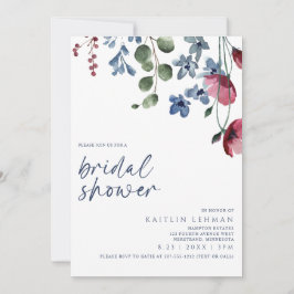 ブライダルシャワーブルゴーニュ&ブルーワイルドフラワー 招待状