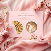 ブライダルシャワーブルンチウォーターカラーラテ&クロワッサン インビテーションポストカード