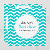 ブライダルシャワーブルーエレガントシェブロンパターン 招待状 (正面/裏面)