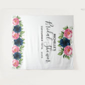 ブライダルシャワーブルーピンクほこりっぽい花模様白 タペストリー (正面(横))