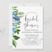 ブライダルシャワーブルーフローラ緑の花 招待状 (正面)